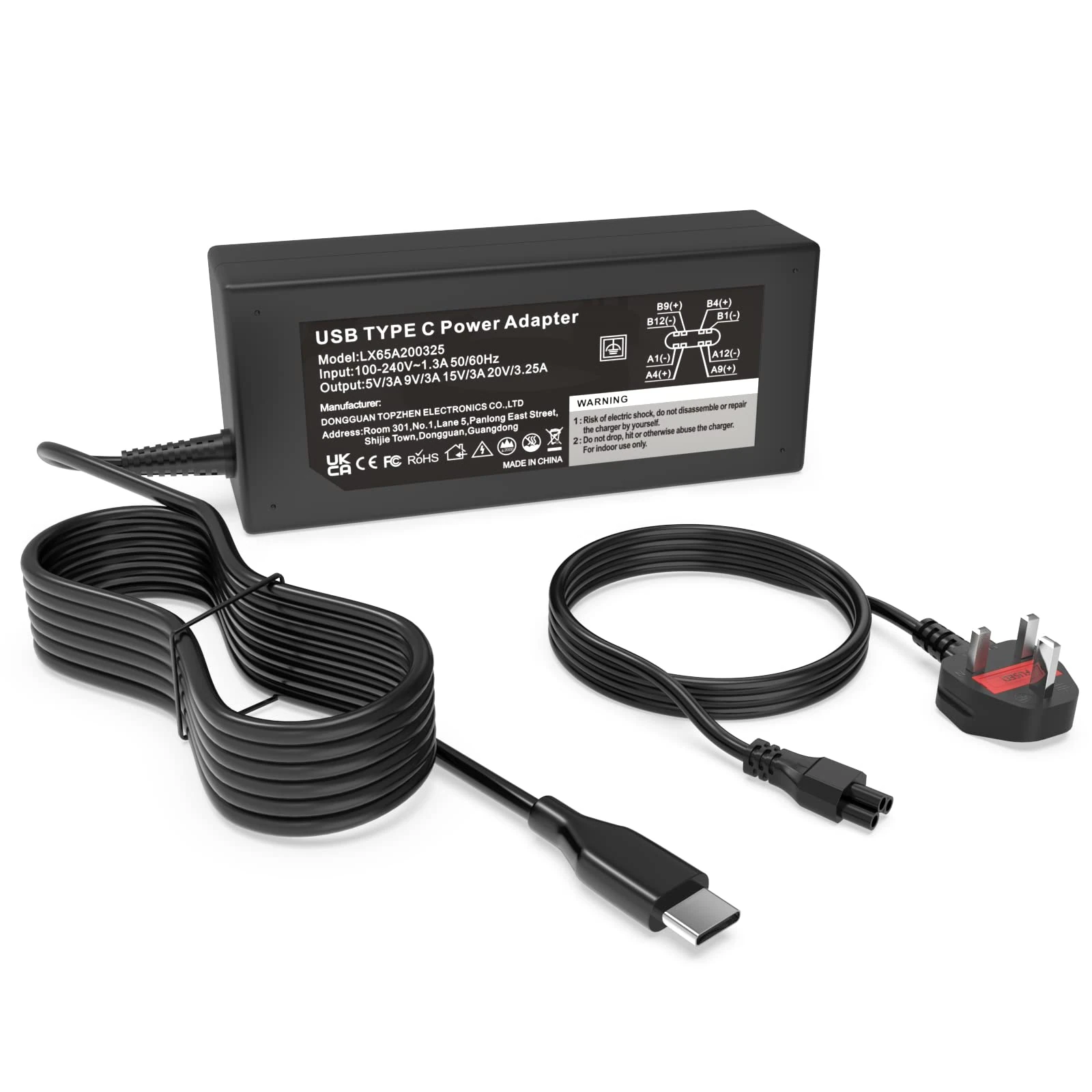 65W USB C Charger for Chromebook 100e 300e 500e C330 S330 S340 C340 14w 14e,Thinkpad T480 T490 E580 T14 T15 X13,Yoga 720 730 910 920 C630 C740 C930 USB Type C UK Adapter