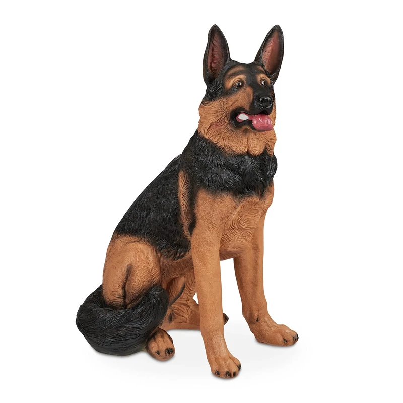 Relaxdays German shepherd ornament, life-size dog statue, weatherproof, garden, 55x39x85 cm (LxWxH), polyresin, brown