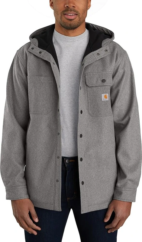 Carhartt Men's Rain Defender Relaxed Fit Heavyweight Hooded Shirt Jac, Black Heather, M - Image 1