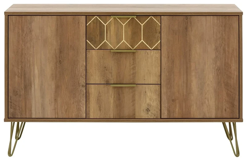 GFW Orleans Sideboard Unit With 3 Storage Drawers And 2 Doors Storage Cabinet, Contemporary Wooden Mango Sideboards For Living Room, Kitchen, And Bathroom, 40 x 114 x 70 cm