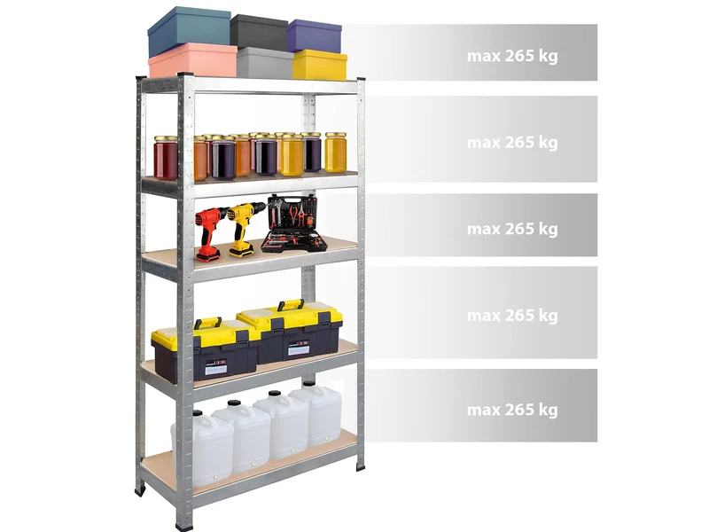 Humberg Shelving Unit Cellar Shelving Unit Heavy Duty Shelving Unit with Steel Frame Metal Maximum Load 1325 kg 5 Shelves 40 x 90 x 180 cm Silver - Image 1