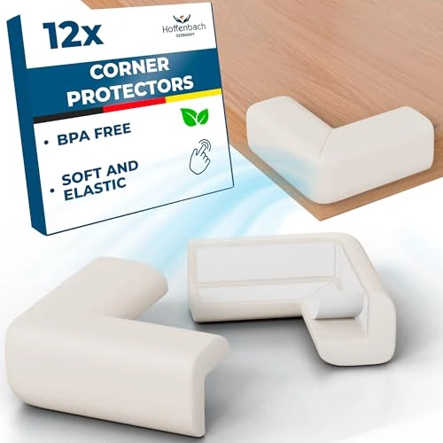Hoffenbach 12x Baby Corner Protectors – Soft Foam Edge Guard for Kids – Self-Adhesive Bumpers for Child Safety, Furniture, Desks, Tables – Safe & Durable – White