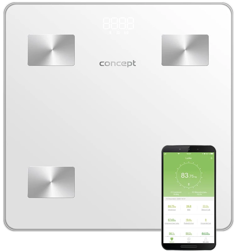 Concept VO4000 Glass Diagnostic Scales Personal Scales with App Digital Scales Body Analysis Body Fat Scales Muscle Mass BMI LED Display Bluetooth Weight up to 180 kg (White) - Image 1