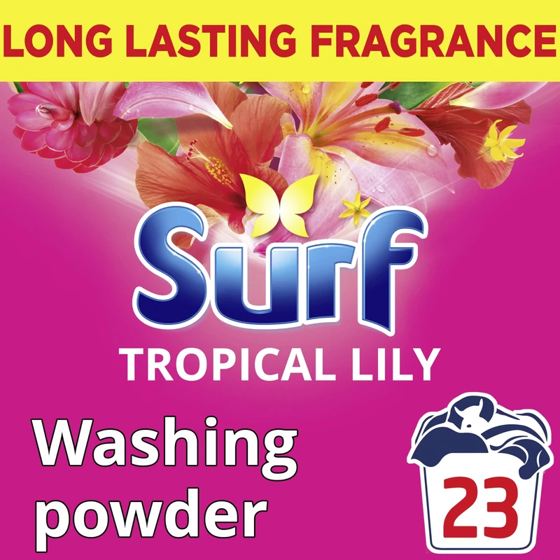 Surf Tropical Lily Washing Powder joy-infused fragrance with natural essential oil lasting up to 12 hours in wear for brilliantly clean laundry every time 23 washes 1.15 kg - Image 1