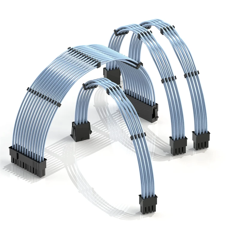 LINKUP - 30cm PSU Cable Extension 18AWG Oxygen Free Copper (OFC) Teflon Jacket Custom Mod GPU PC w/Comb Kit | 1 x 24 P (20+4) | 1 x 8 P (4+4) CPU | 2 x 8 P (6+2) GPU set | 300mm - Blue