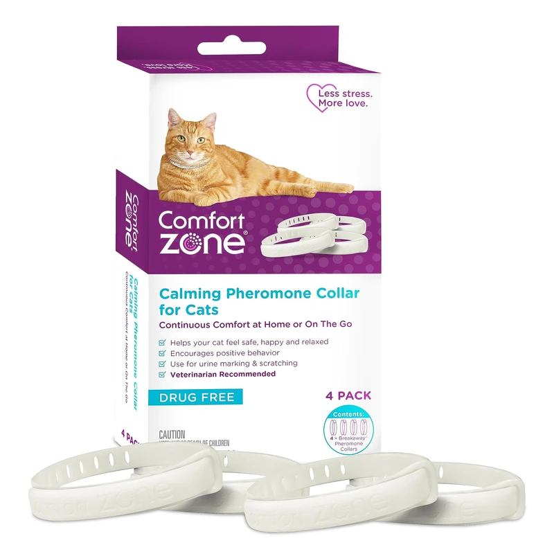 Comfort Zone 4 Pack Cat Calming Pheromone Collar for Cats | De-Stress Your Cat | Helps Cats Feel Safe, Happy, and Calm While Reducing Unwanted Behaviors