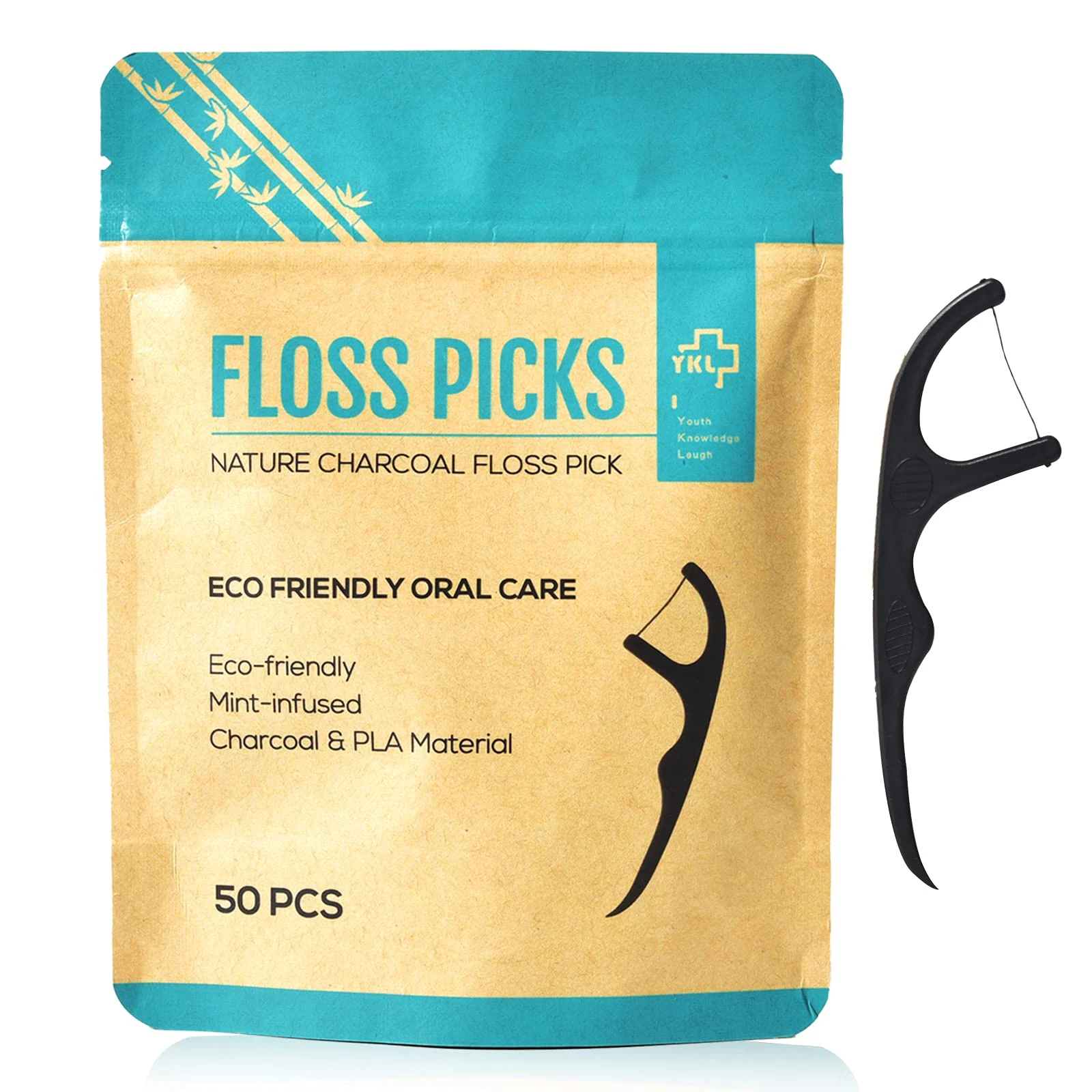 Eco-Friendly Dental Floss Picks - Natural Vegan Sustainable Toothpicks, Mint Flavor (50 Picks)