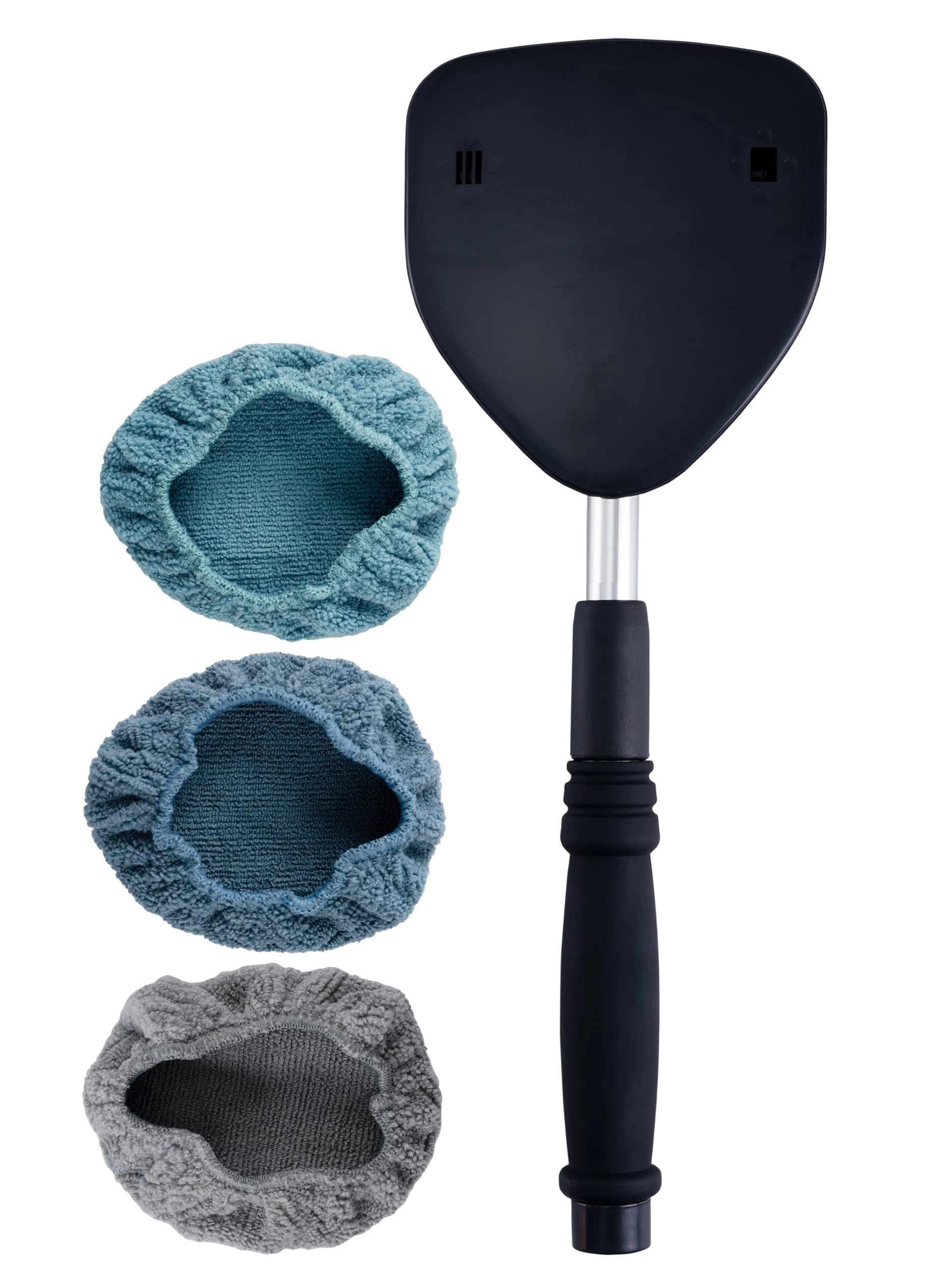 POLYTE Pivoting Windshield Glass Cleaning Tool Extendable Aluminum Handle w/3 Premium Microfibre Covers, Spray Bottle, Mesh Bag, Triangle Shaped Plate