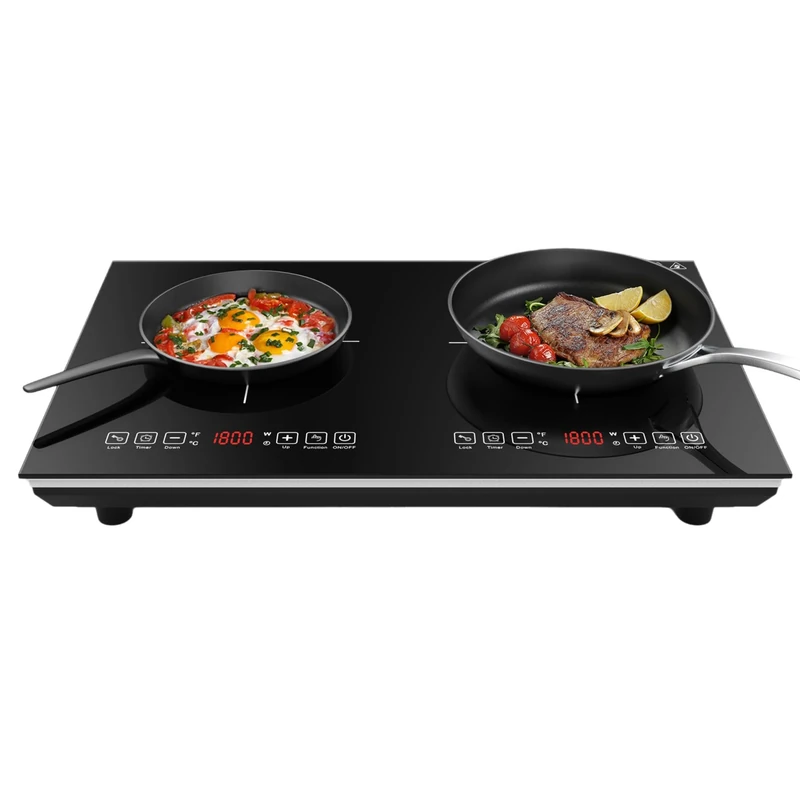 VBGK Double Induction Hob 3600W, Plug in Induction Hob 2 Ring, Double Induction Cooker with Touch Sensor, 10 Power Levels, Safety Lock & 3-Hour Timer, 220~240V, Black