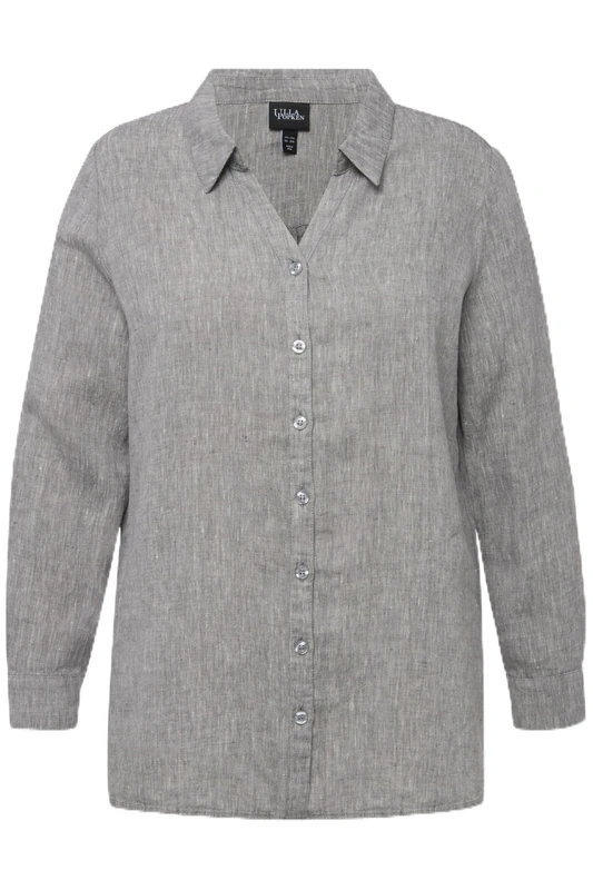 Ulla Popken Women's Leinenbluse Blouses, Hellgrau Meliert,