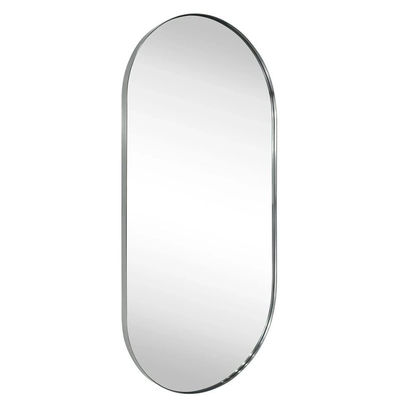 20x40'' Brush Nickel Metal Framed Oval Capsule Bathroom Mirror for Wall in Stainless Steel Pill Rounded Rectangular Bathroom Vanity Mirrors Wall Mounted