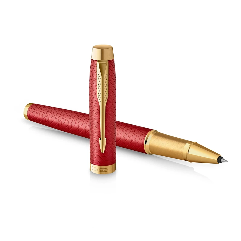 Parker IM Rollerball Pen | Premium Red Lacquer with Gold Trim | Fine Point with Black Ink Refill | Gift Box