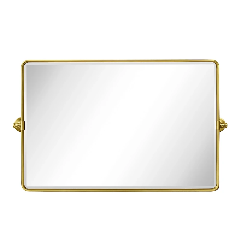 TEHOME 24 x 38'' Horizontal Farmhouse Gold Metal Framed Pivot Rectangle Bathroom Mirror Tilting Beveled Vanity Mirrors for Wall