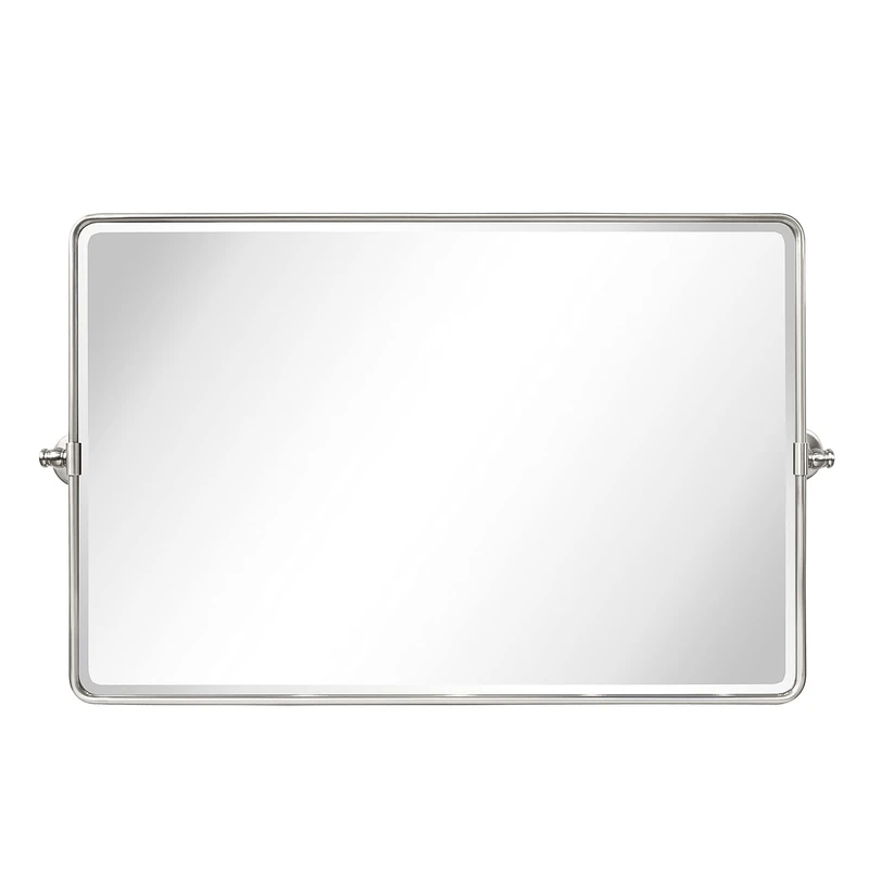 TEHOME 24 x 38'' Horizontal Farmhouse Brush Nickel Metal Framed Pivot Rectangle Bathroom Mirror Tilting Beveled Vanity Mirrors for Wall
