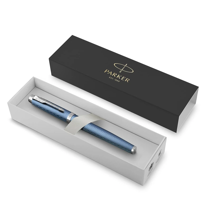 Parker IM Rollerball Pen | Premium Blue Grey with Chrome Trim | Fine Point with Black Ink Refill | Gift Box
