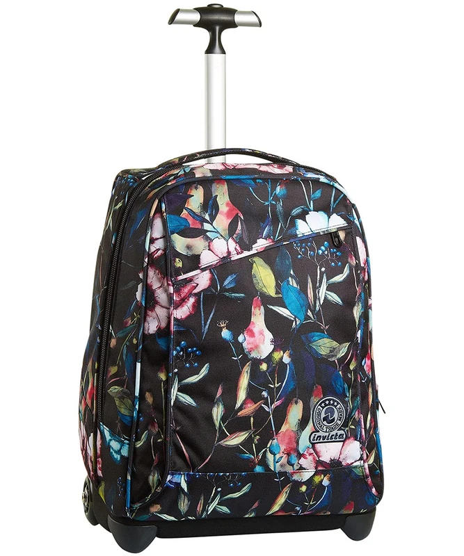 Invicta Trolley, Wildflowers, Cross-Over System, Black, 2-in-1 with Straps for Backpack, Travel and School Use