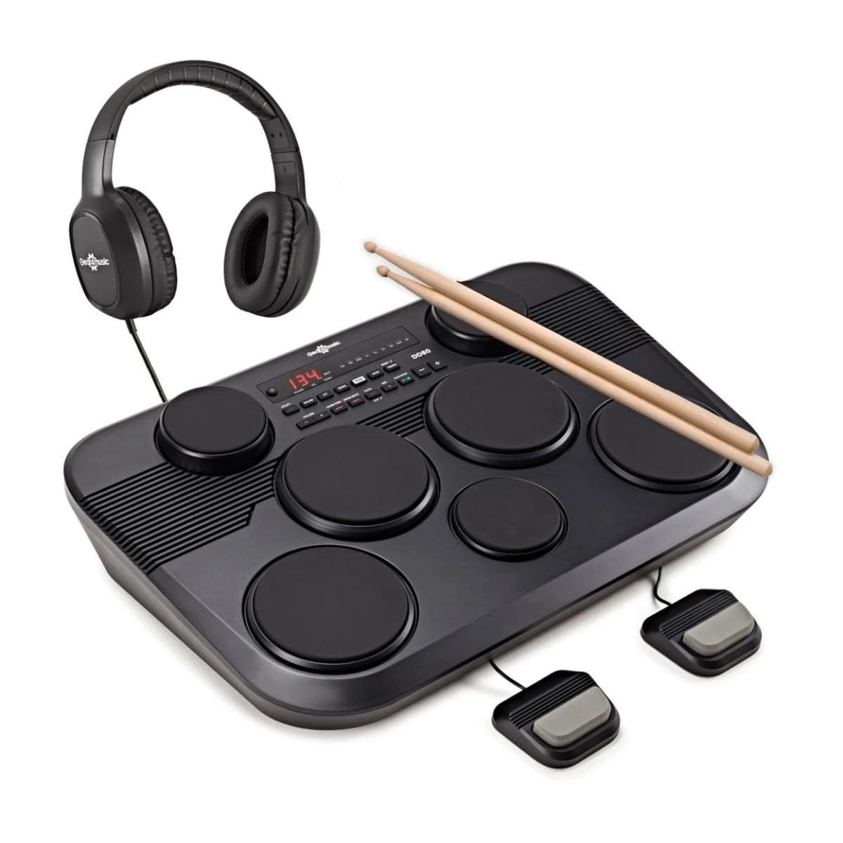 DD80 Portable Electric Drum Kit Set - Electronic Drums Pads with 7 Pads Pedals by Gear4music