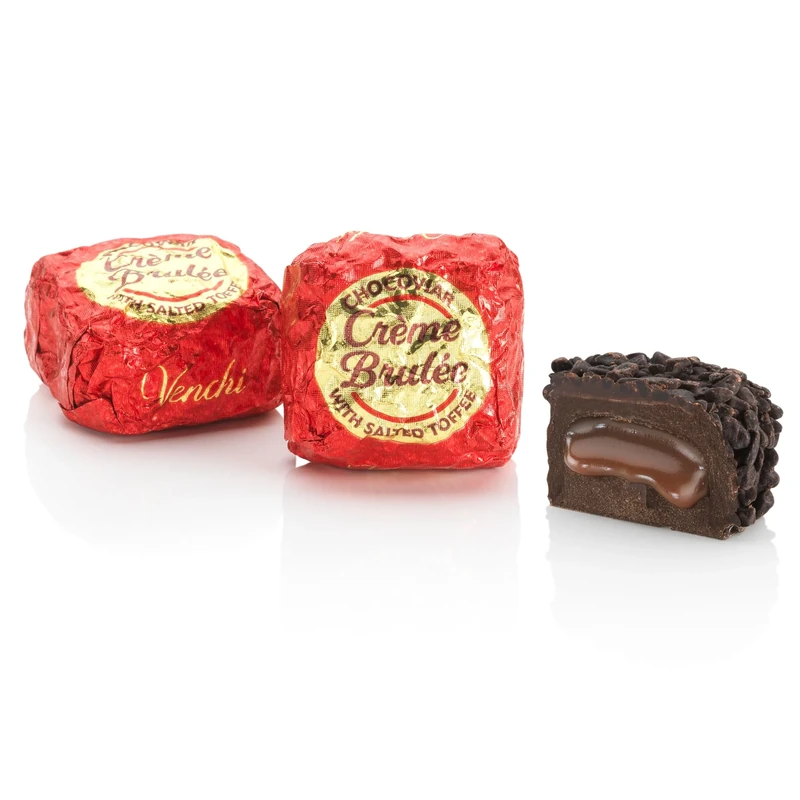 Venchi - Chocoviar Crème Brulée, 1 kg - Extra Dark Chocolates with a Liquid Caramel Heart - Gluten Free