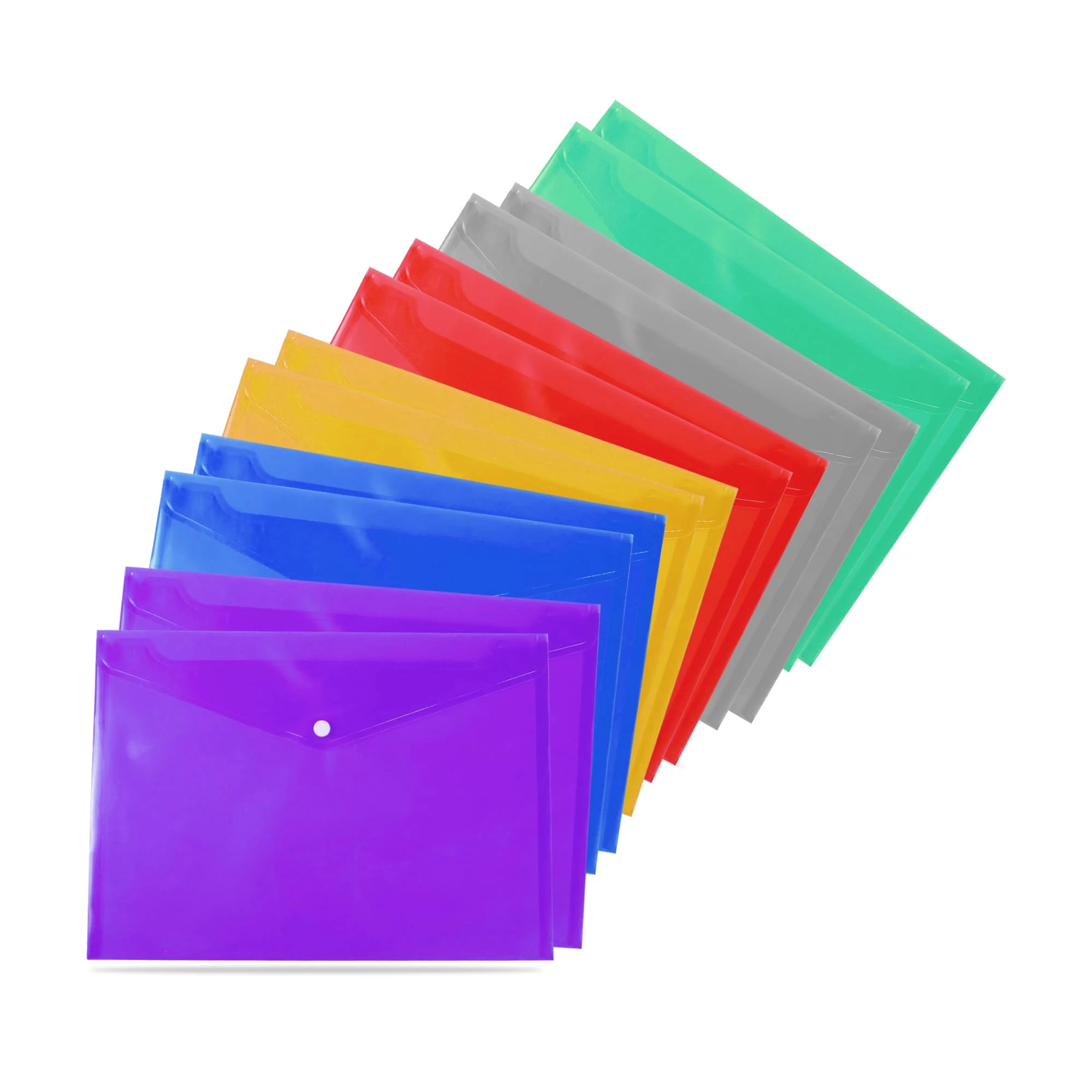 25 A4 / Foolscap Bright Transparent Popper Wallet/Paper Wallets - Assorted Colours