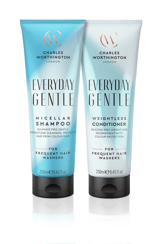 Charles Worthington Everyday Gentle Micellar Duo, Weightless Shampoo and Conditioner Daily Haircare Routine, 2 x 250 ml
