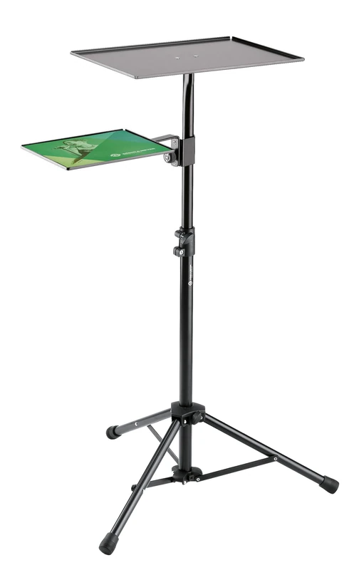 K&M 12150 Laptop Stand Black Steel - Notebook Shelf with Mouse Pad - Tripod, Foldable - for Stage, Office, Speech