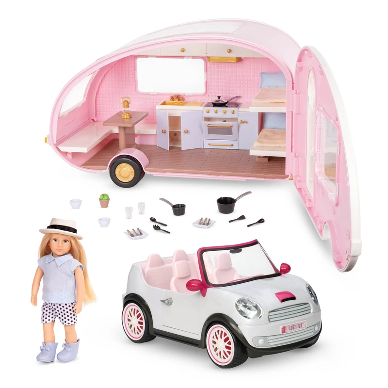 Lori – Eliza's Glamping Set – Mini Doll, Camper & Car – 6-Inch Doll & Camping Accessories – Camping Trailer & Convertible Car – Playset for Kids – 3+ Years