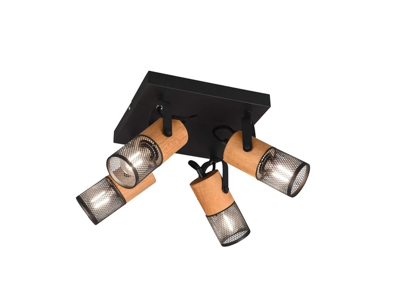 Trio Leuchten Tosh 804300432 Spotlight Metal Black Matt Wood Excl. 4X E14