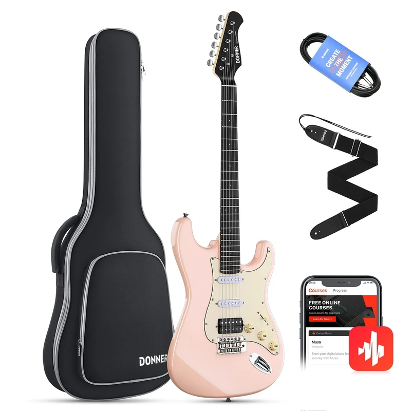 Donner 39 Inch Electric Guitar, Designer Series DST-200 Stylish Solid Body Electric Guitar for Beginner Intermediate & Pro Players, Single Coil Split System, Bonus Bag, Cable, Strap