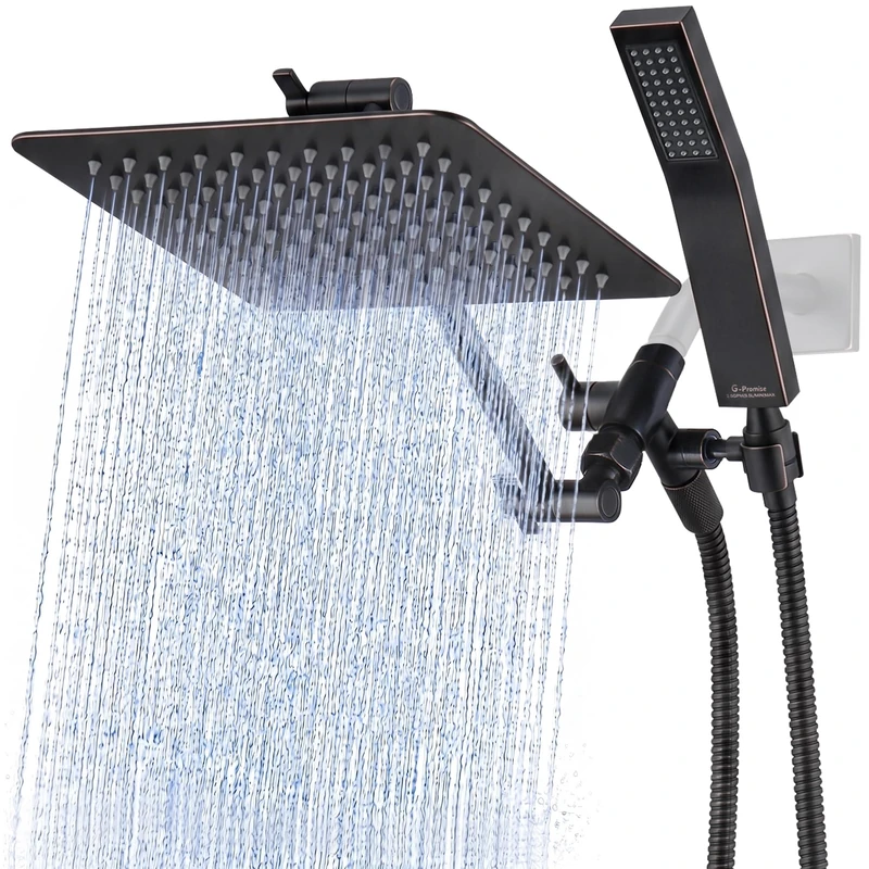 G-Promise All Metal Dual Square Shower Head Combo | 8" Rain Shower Head | Handheld Shower Wand with 71" Extra Long Flexible Hose | Smooth 3-Way Diverter | Adjustable Extension Arm - A Bathroom Upgrade