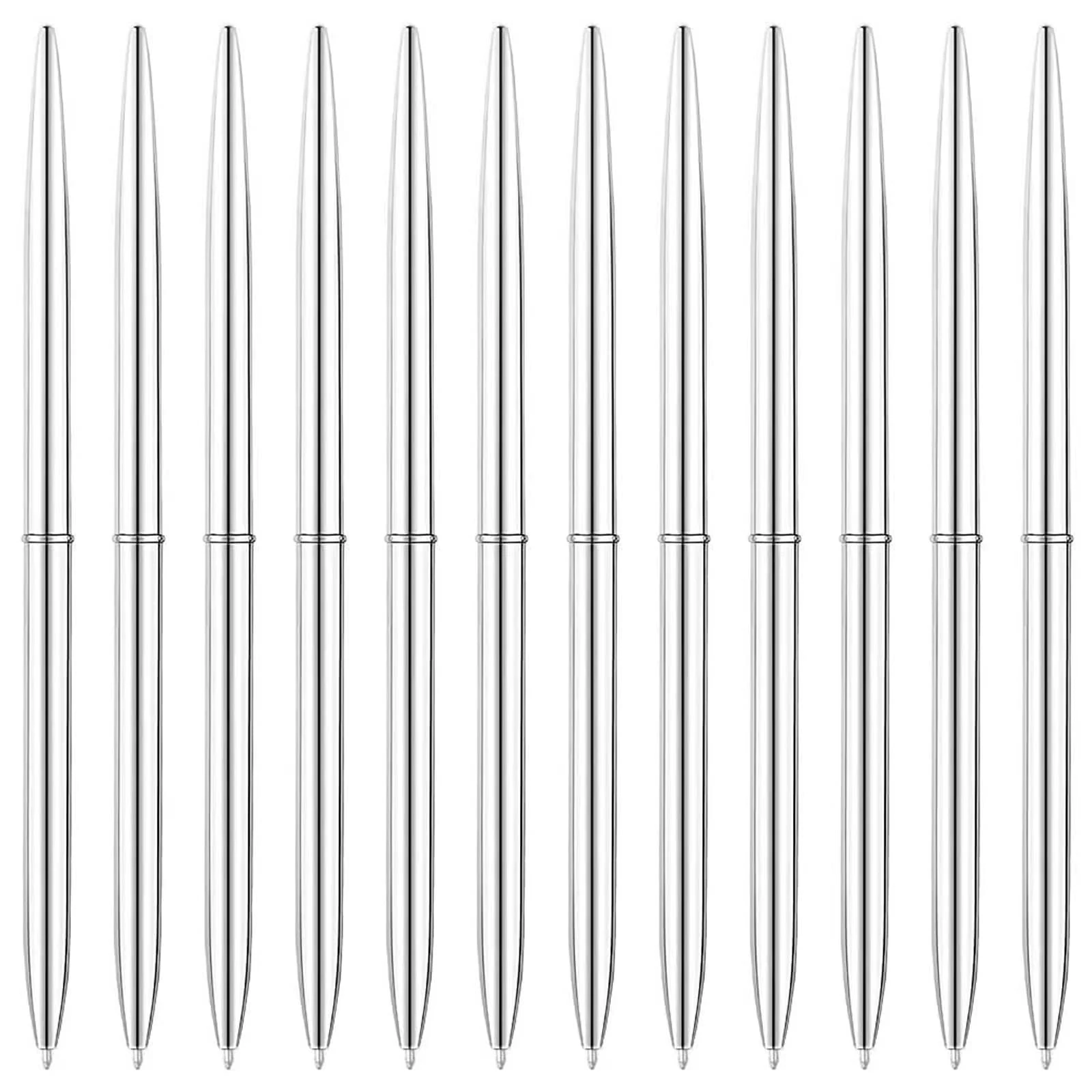 Unibene 6 Pack Ballpoint Pens-Silver, Slim Mentallic Retractable Lightweight Pens Set Nice Gift for Business Office Students Teachers Christmas, Medium Point(1mm)-Black ink