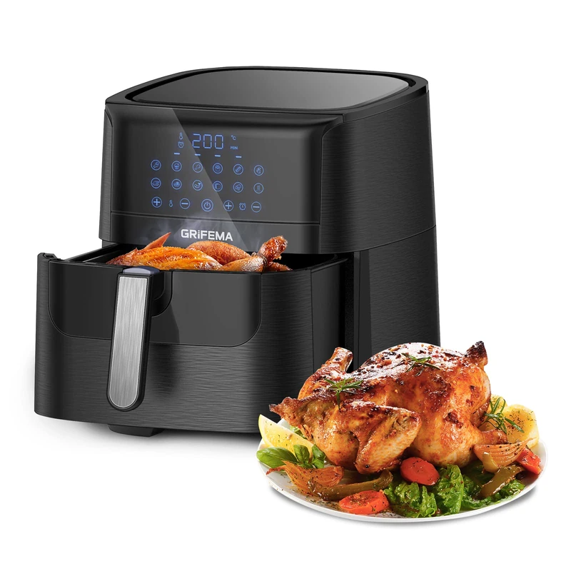 GRIFEMA GC2001 Hot Air Fryer 5.5L/1800W with Digital LED Touch Screen,Deep Fryer 12 Programmes,Hot Air Fryer Precise Temperature Control, Airfryer Time Setting 1-60 Min,XXL,Black