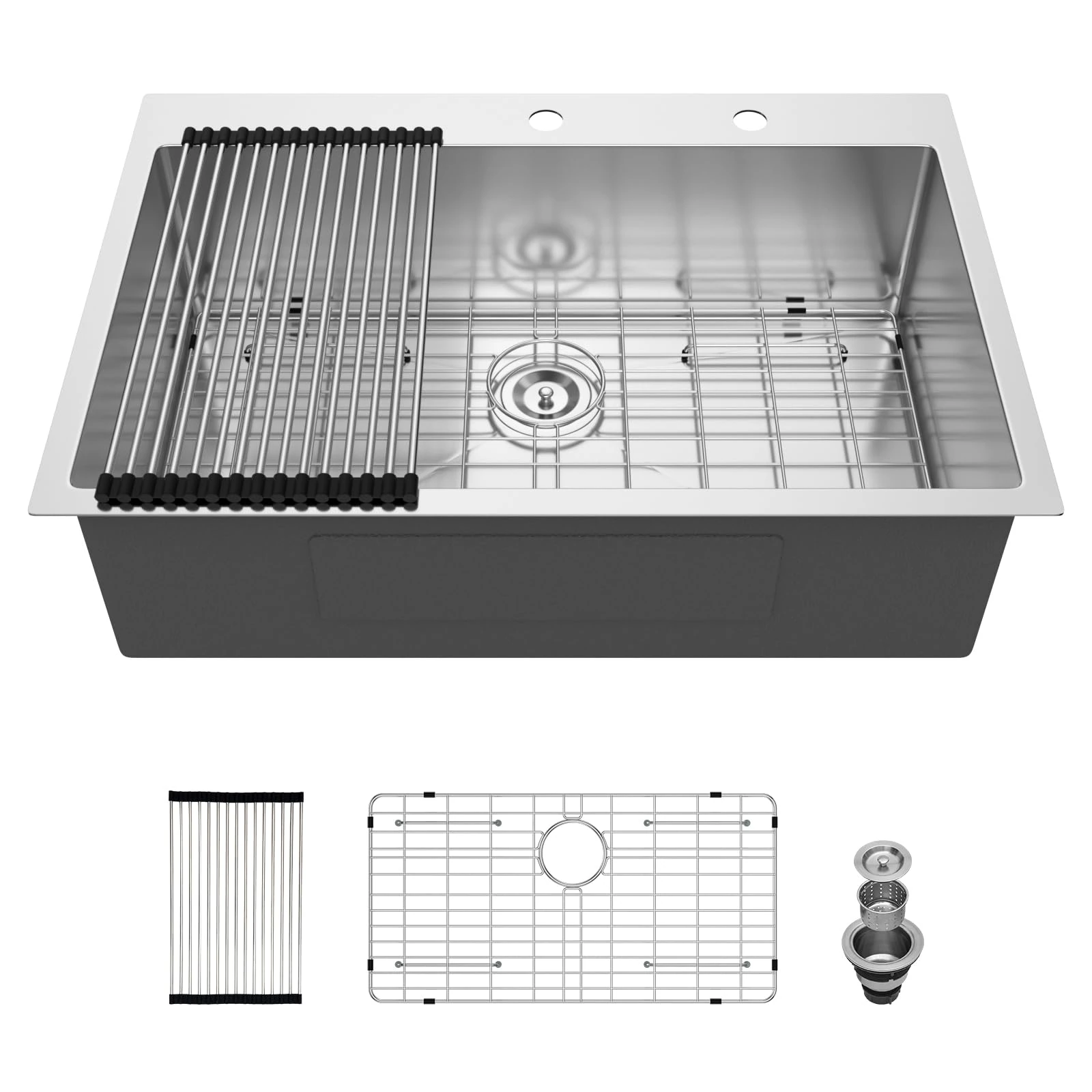 33 Drop In Kitchen Sink - Beslend 33x22 Inch Single Bowl Kitchen Sinks Stainless Steel Topmount Basin 16 Gauge Handmade Top Mount Sink
