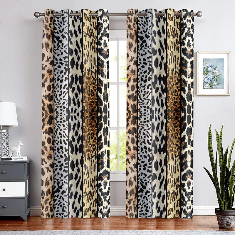 BSPPTI Wild Animals Print Curtain, Room Darkening Thermal Insulated Blackout Leopard Boa Window Drapes with Grommets for Living, Dining, Bedroom, 42"x 84", Set of 2 Panels, CLLSSP6