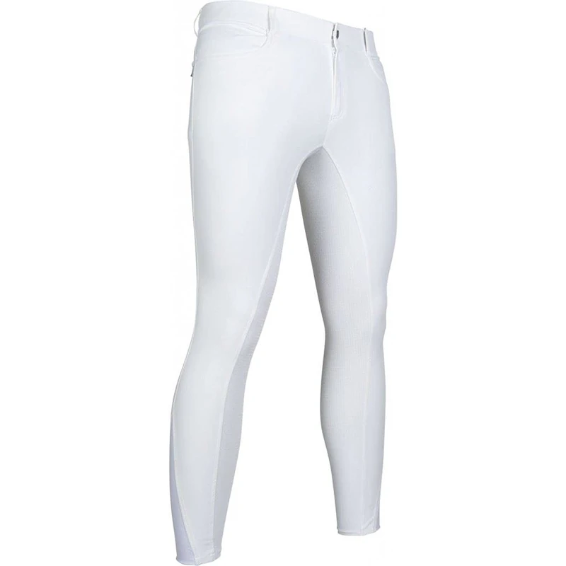 Hkm Horse Riding Breeches for Men | Full Seat Silicone Print Equestrian Tights | Nylon and Elastane Material with Comfortable Elastic Ankle and Rear Zip Pockets White