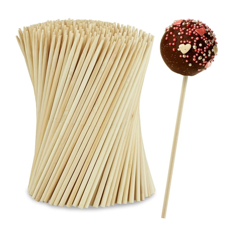 Relaxdays Cake Pop Sticks, 400x Set, 15cm Long, Lollipop, Cotton Candyfloss, Skewer, Popsicle, Wooden, Bamboo, Natural