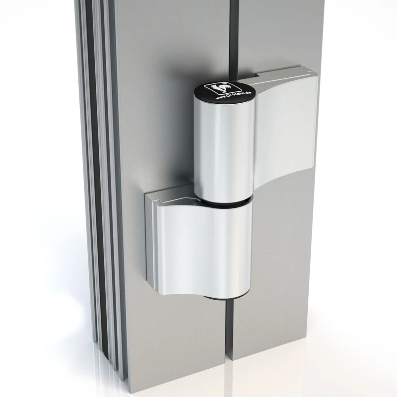 DR.HAHN Aluminium Silver Anodised Tap Door 4-at Solid Rolling Hinge 2-Piece with Mounting Plate 20/65/15 mm Axle Distance 65 mm M90110000