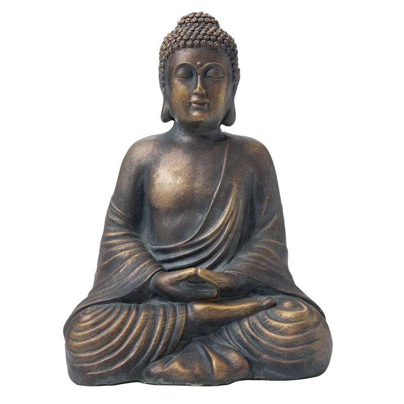 Glitzhome Meditating Buddha Statue, Magnesium Oxide Fiberglass, Bronze, 19 Inch Tall