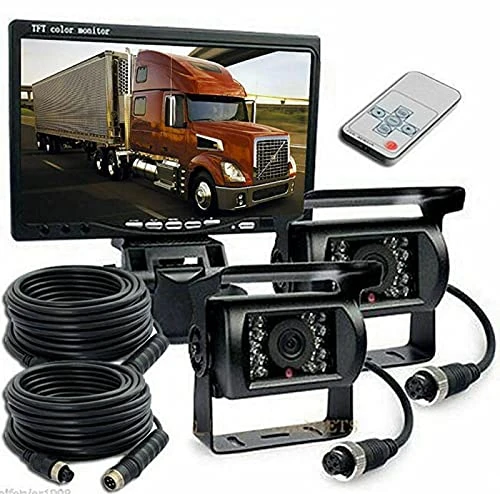 Multibao Reversing Camera Kit，4 Pin 2x Waterproof 18LEDs Night Vision Reverse Rear View Camera with 2x Aviation Cables +12-24V 7" TFT LCD Car Monitor for Large Truck/Bus/RV/Trailer/Tractor/camper