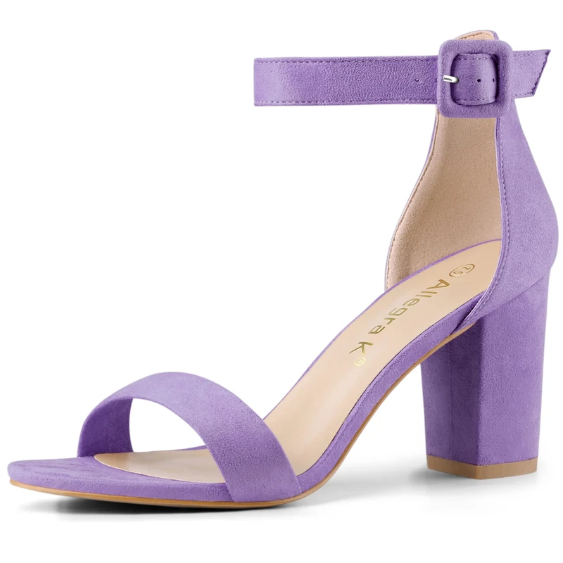 Allegra K Woman Open Toe Chunky High Heel Ankle Buckle Strap Sandals Purple 7 UK/Label Size 9 US