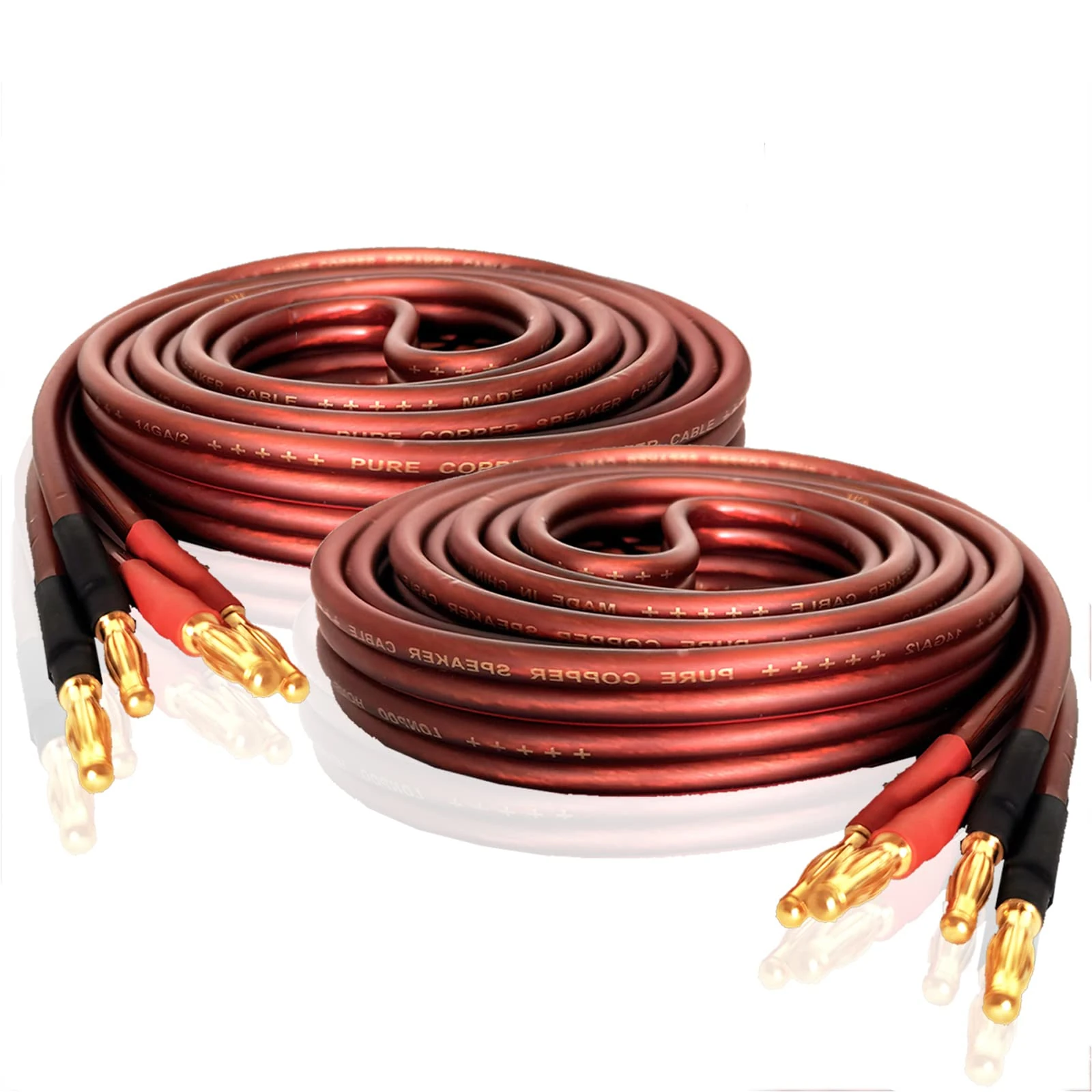 LONPOO Pure Copper Speaker Cable with Gold Plated Banana Connectors 14AWG 6ft (2 Meter) Pair