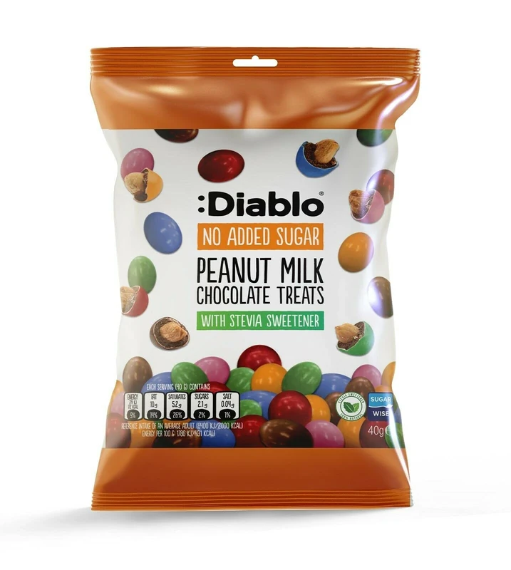 Diablo Milk Chocolate Peanuts - No Added Sugar, Sweetened with Stevia - Individually Packed Bags, Chocolate Covered Nuts Hamper Basket Available for Gifting - Peanut Milk Chocolates - 40g, Pack of 1