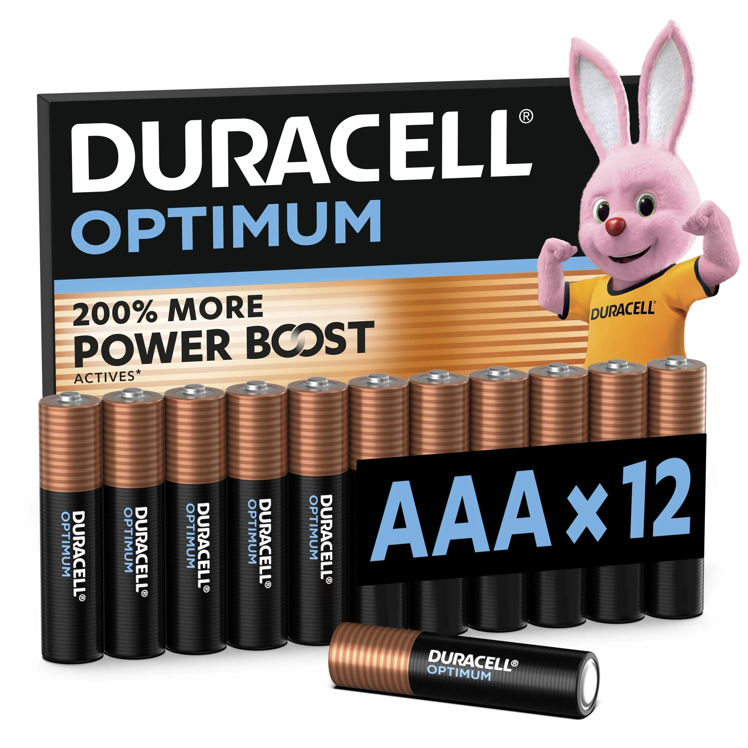 DURACELL Optimum AAA Batteries (12 Pack) – Alkaline Batteries 1.5V – 200% More Power Boost Actives – Meets Demands Of Modern Devices – 100% Recyclable, 0% Plastic Packaging – MX1500