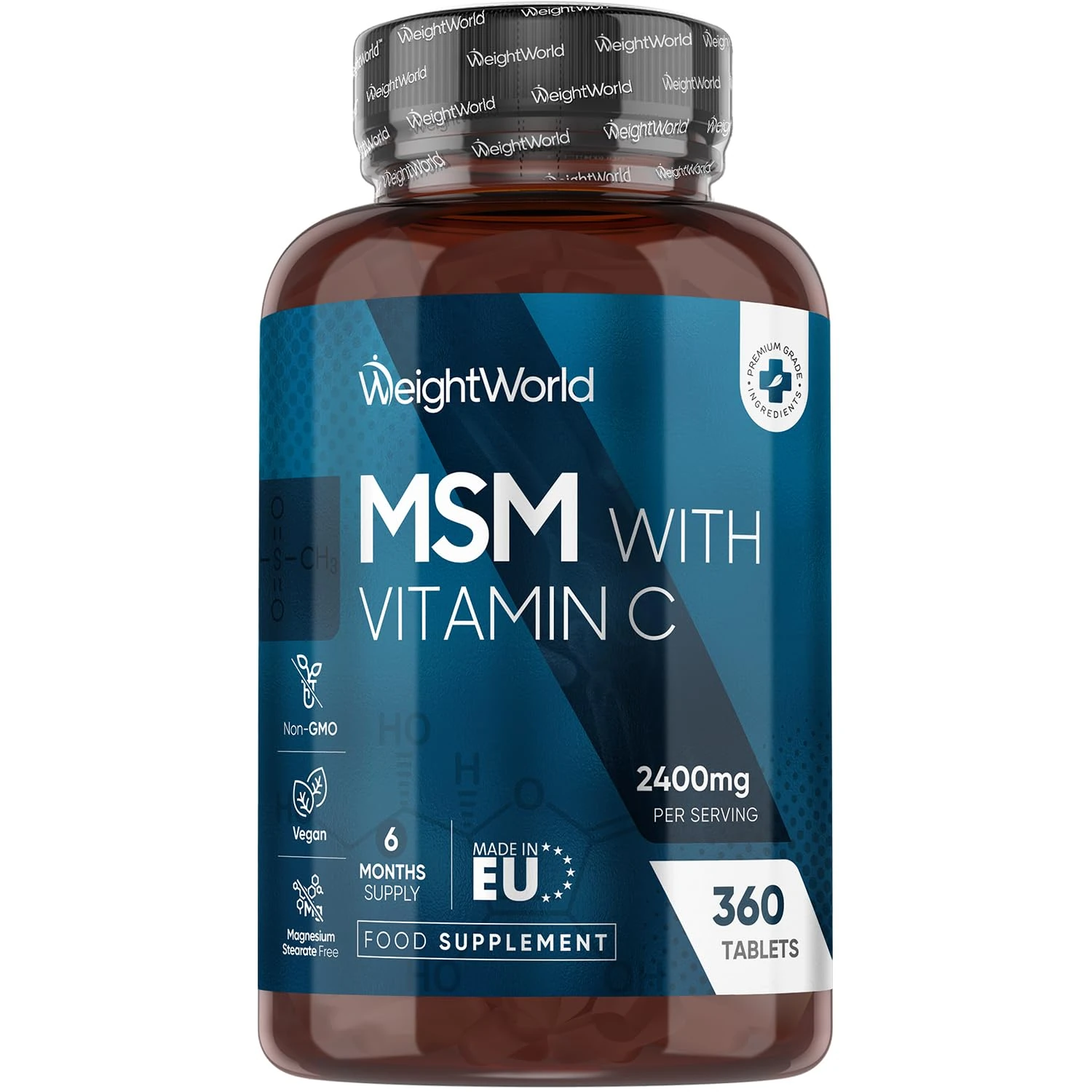 MSM Supplements 2400mg | with Vitamin C 100mg | 360 MSM Tablets | 6 Months Supply | Vegan, Non-GMO & Gluten-Free | Easy-to-Swallow Methylsulfonylmethane Tablets | Source of Sulphur | Made in Europe
