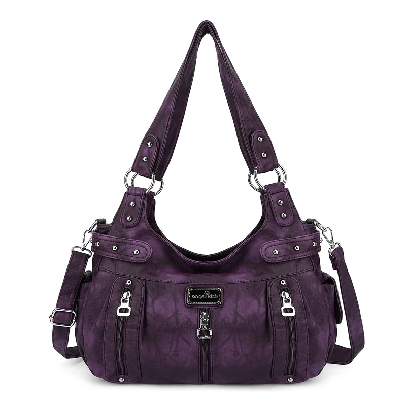 Angel Kiss Large Purses and Handbags for Women Washed Faux Leather Crossbody Hobo Satchel Shoulder Handbag Tote Purse, G-purple, XL