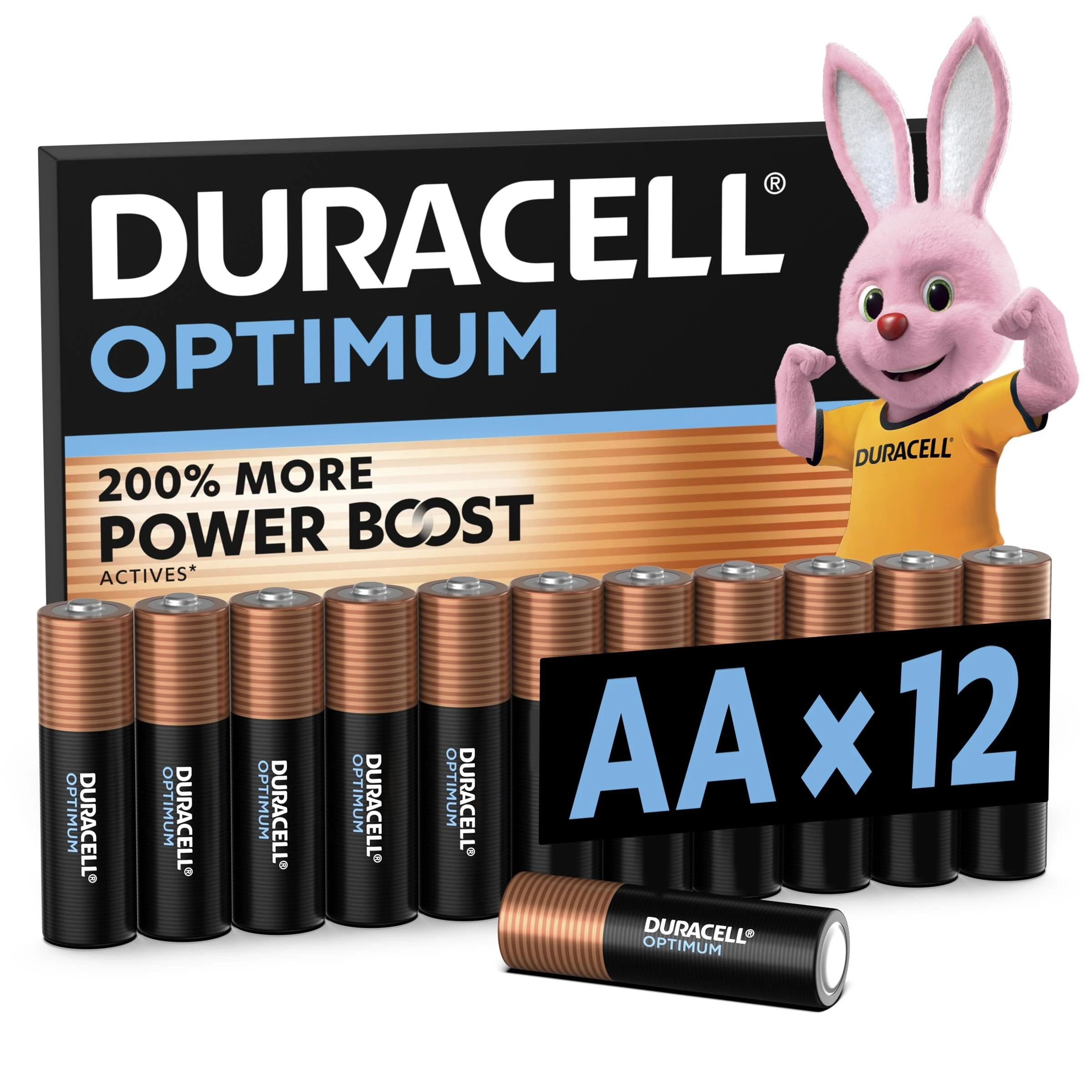 DURACELL Optimum AA Batteries (12 Pack) – Alkaline Batteries 1.5V – 200% More Power Boost Actives – Meets Demands Of Modern Devices – 100% Recyclable, 0% Plastic Packaging – MX1500