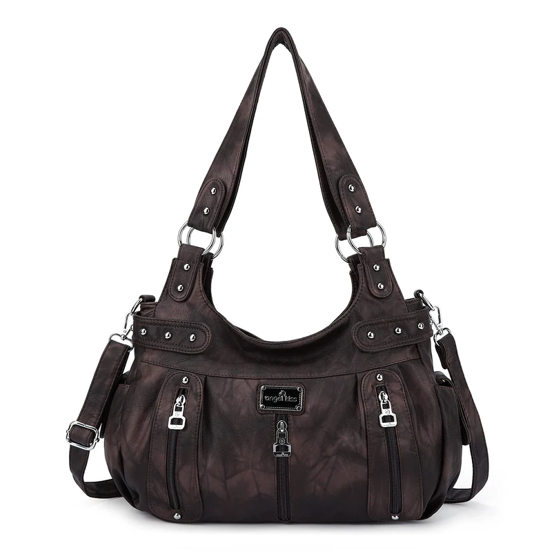 Angel Kiss Large Purses and Handbags for Women Washed Faux Leather Crossbody Hobo Satchel Shoulder Handbag Tote Purse, G-coffee, XL