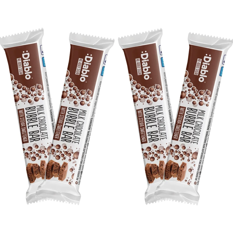 Diablo Milk Chocolate Aero Bubbles Bar - No Added Sugar, Gluten Free, Sweetened with Stevia Chocolate Bar Hamper Basket Available - Perfect for Gifting Candy Bars - 30g - 4 Pack