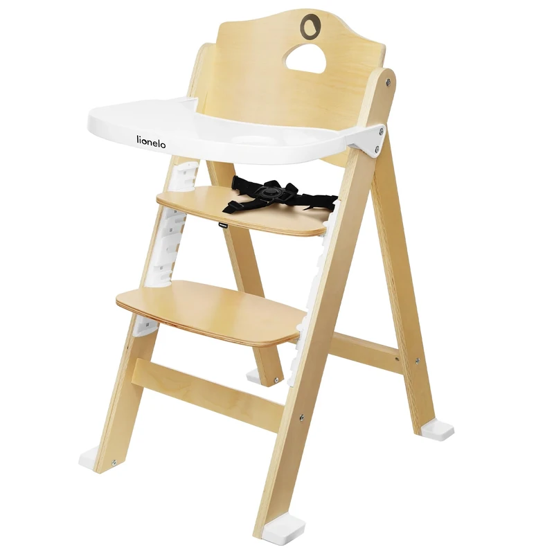 LIONELO Floris 3in1 Feeding high Chair for Baby from 6 Months to Older Child, up to 40 kg Highchair Made of Birch Wood 4-Step seat and footrest Adjustment, Detach-Adjustable Tray, Harnes