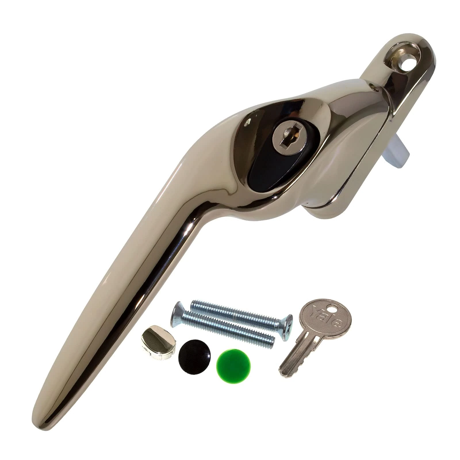 Champagne Gold Left-Hand Yale UPVC Window Handle Cranked Double Glazing Universal Key Locking - 40mm