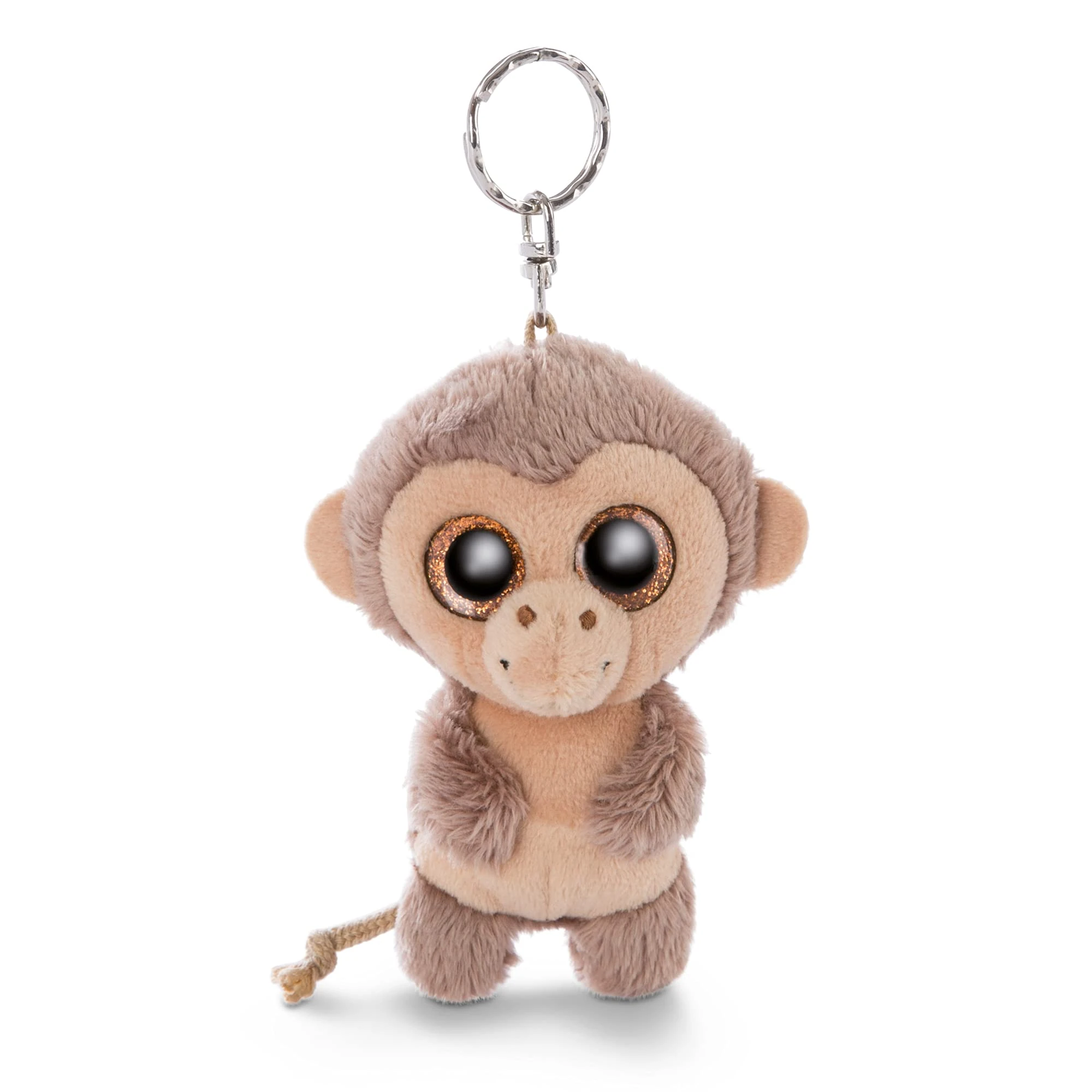 NICI 46941 Safari Original – Glubschis Monkey Hobson 9cm – Cuddly Zoo Cute Animal Pendant for lanyards & Key Holders – Mini Plush Toys, Keyrings for Girls and Boys, Print, Brown/Beige, 9 cm